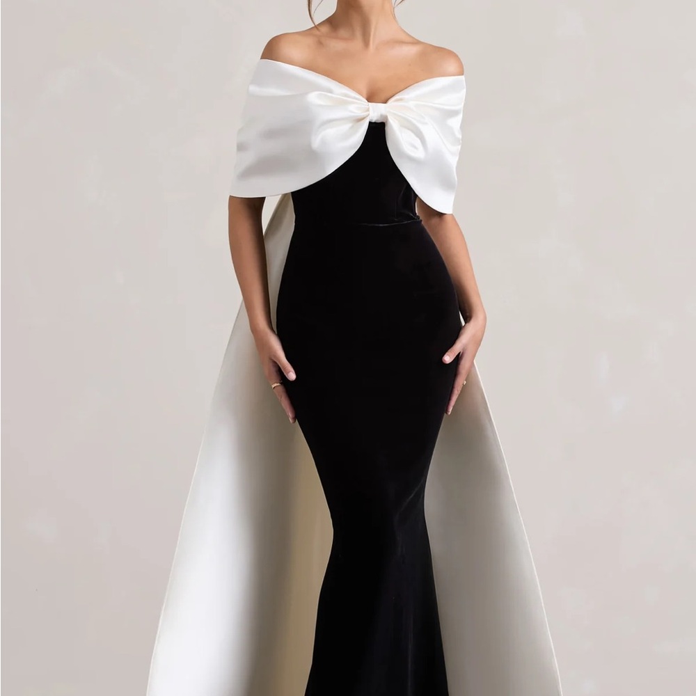 Elegant Black and White Off-Shoulder Gown